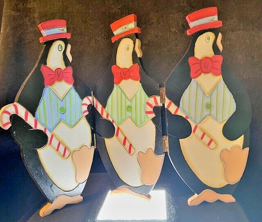 Vintage Christmas Penguins Set of 3 Hinged Hand Crafted & Hand Painted 11.5"x16"